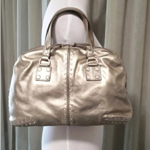 MICHAEL Micheal Kors Metallic Champagne Gold Leather Studded Satchel - Picture 2 of 12